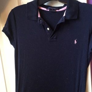 Navy blue and pink slim fit Polo shirt